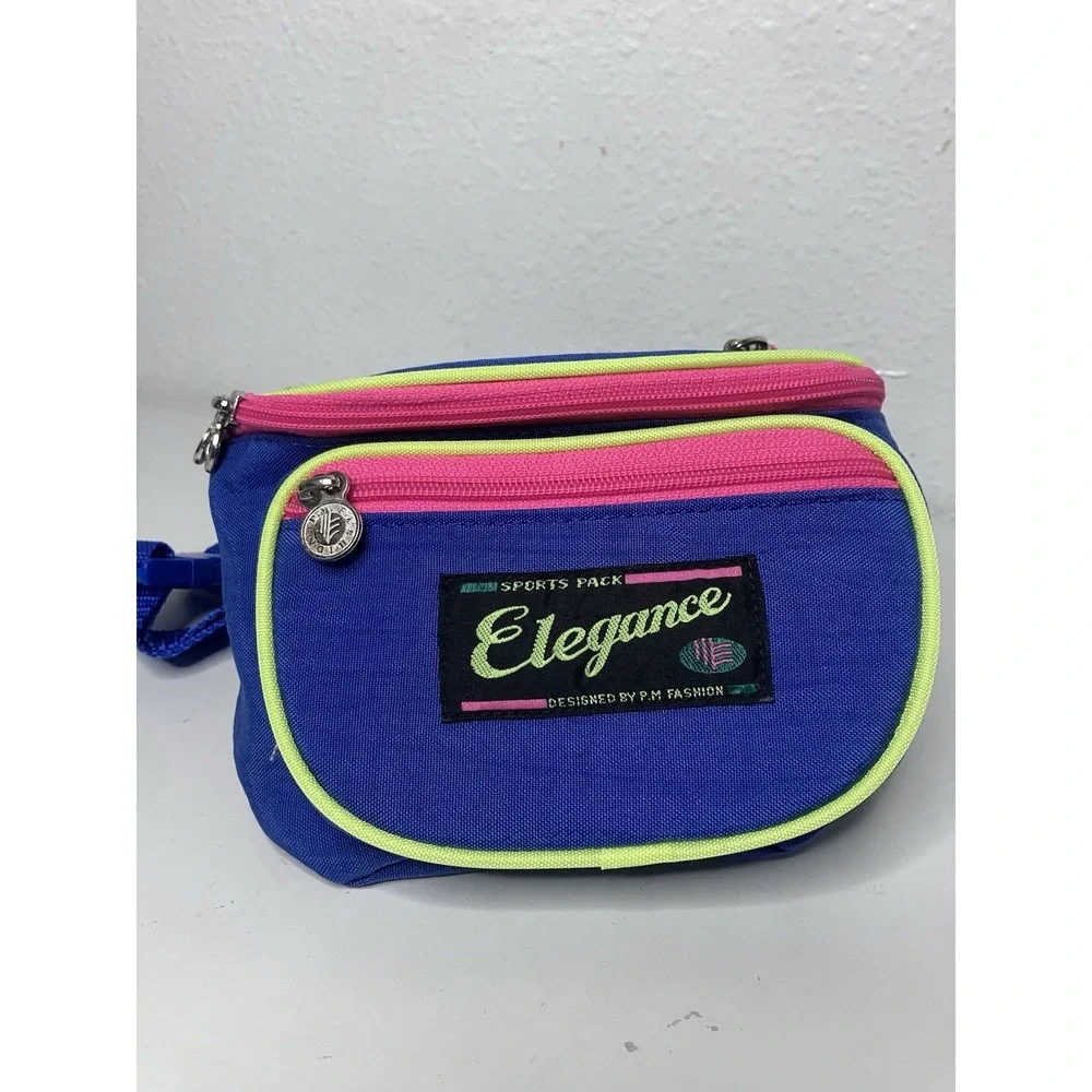 Vintage Fanny Pack Cross Body Bag High Elegance 80s 90s Royal Blue Colorblock